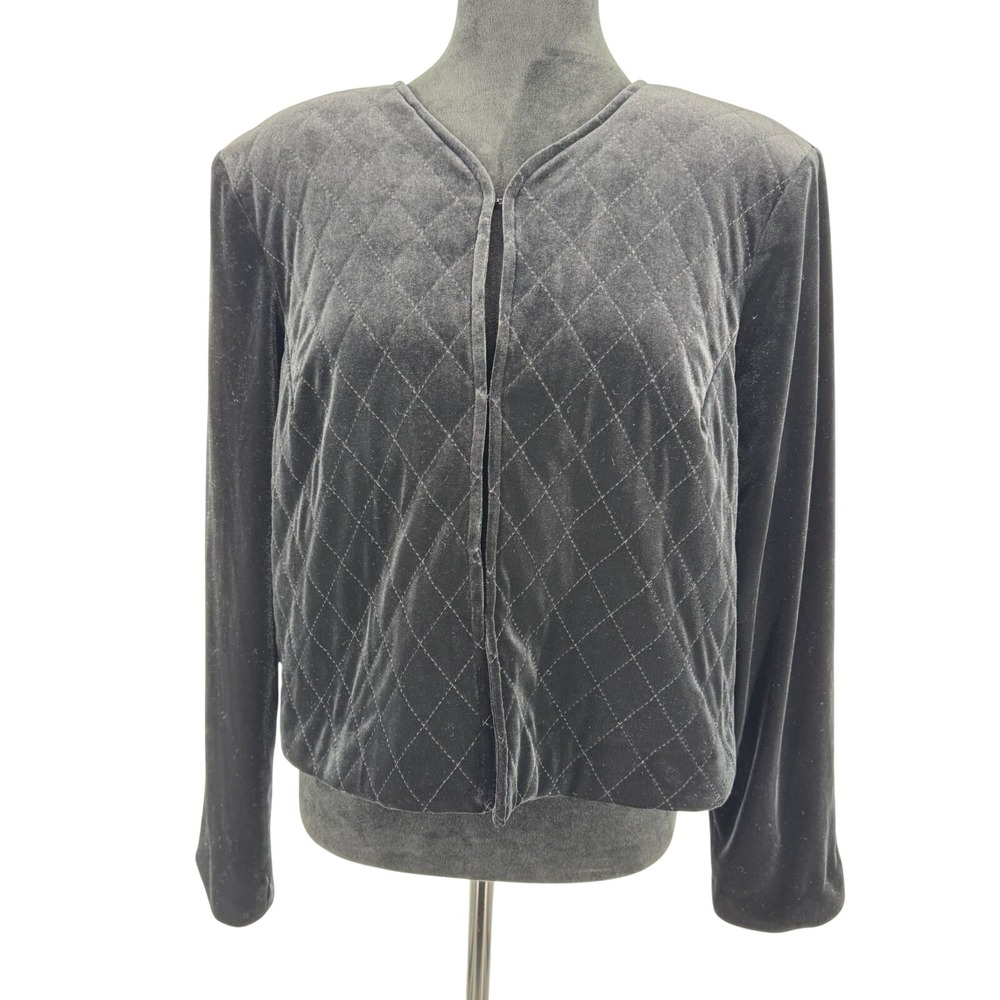 Susan‎ Graver Womens Quilted Velvet Jacket Size M Black Career Argyle Whimsigoth
